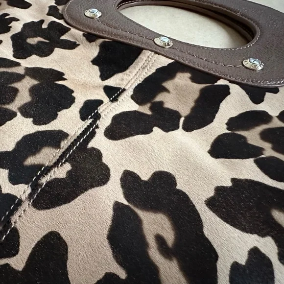 Henri Bendel Leopard Fold Over Clutch Tote Handbag RARE